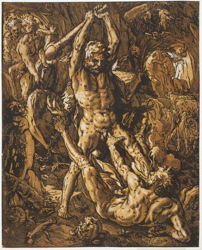 Hercules dödar Cacus av Hendrick Goltzius