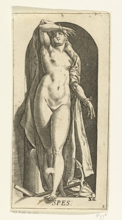 Högen Spes (titel på objekt) De sju dygderna (serietitel) av Hendrick Goltzius
