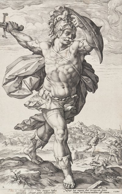 Horatius Cocles (Romerska hjältar, blad 2) av Hendrick Goltzius