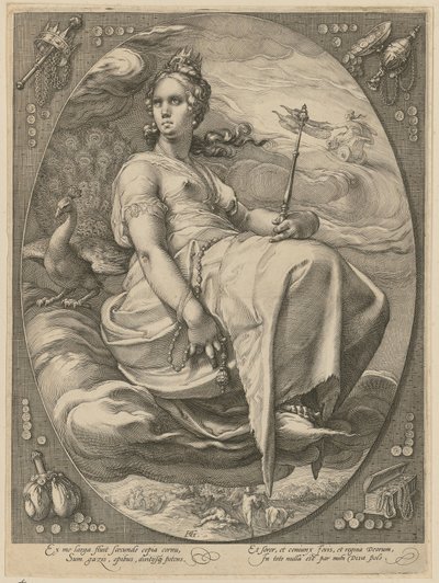 Juno, blad 3 i serien "Tre gudinnor" av Hendrick Goltzius