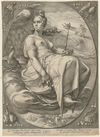 Juno, blad 3 ur serien ”Tre gudinnor” av Hendrick Goltzius