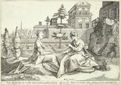 Juno förklädd till Beroë varnar Semele av Hendrick Goltzius