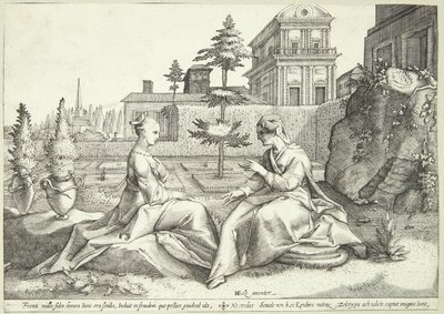 Juno förklädd till Beroë varnar Semele av Hendrick Goltzius