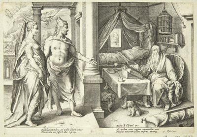 Jupiter och Juno konsulterar Teiresias av Hendrick Goltzius