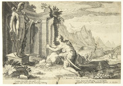 Kadmos frågar oraklet i Delphi var han kan hitta sin syster Europa av Hendrick Goltzius