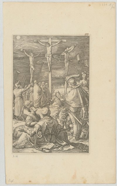 Korsfästelse, blad 10 ur serien "Passionen" av Hendrick Goltzius