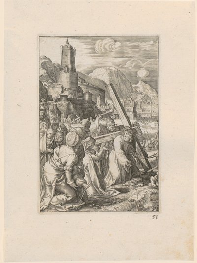 Korsbärandet, blad 9 i serien ”Passionen” av Hendrick Goltzius