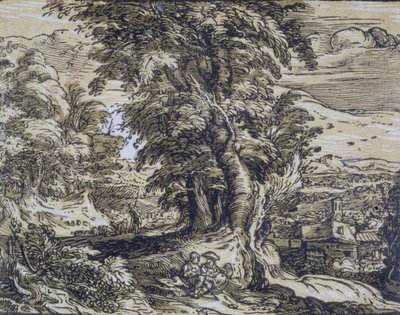 Landskap med träd och ett herdepar av Hendrick Goltzius