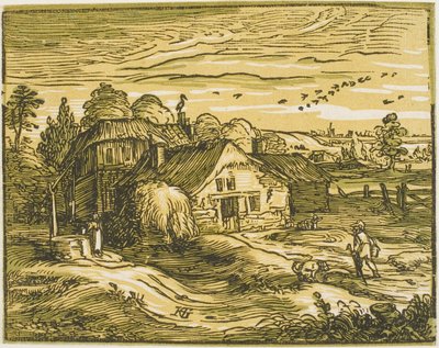 Landskap med bondgård, från fyra små landskap av Hendrick Goltzius