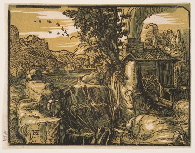 Landskap med vattenfall av Hendrick Goltzius