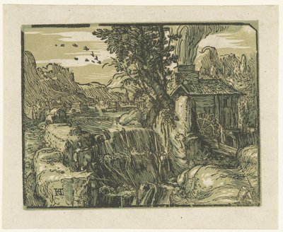 Landskap med vattenfall Fyra små landskap (serietitel) av Hendrick Goltzius