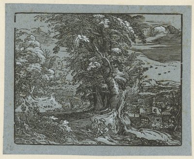Landskap med sittande par Fyra små landskap (serietitel) av Hendrick Goltzius