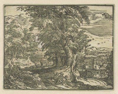 Landskap med ett sittande par Fyra små landskap (serietitel) av Hendrick Goltzius