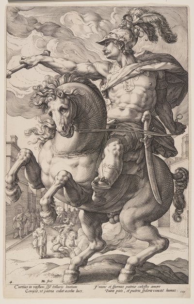Marcus Curtius på hästryggen, från De romerska hjältarna av Hendrick Goltzius