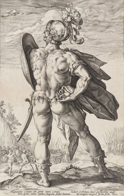 Marcus Valerius Corvus (Romerska hjältar, blad 6) av Hendrick Goltzius