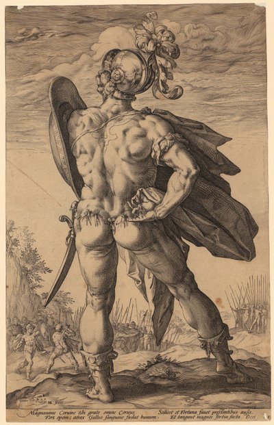 Marcus Valerius Corvus, blad 6 i serien ”Romerska hjältar” av Hendrick Goltzius