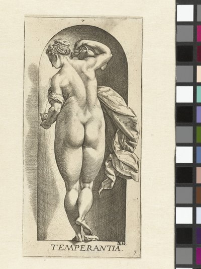 Måttlighet Temperantia (titel på objekt) De sju dygderna (serietitel) av Hendrick Goltzius