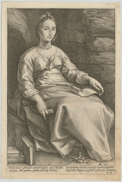Melpomene, blad 3 i serien ”Nio muser” av Hendrick Goltzius