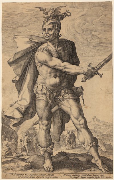 Mucius Scaevola, blad 3 i serien ”Romerska hjältar” av Hendrick Goltzius