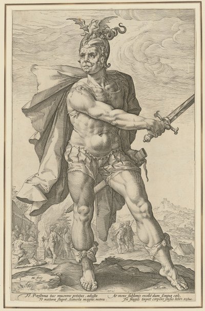 Mucius Scaevola, blad 3 i serien ”Romerska hjältar” av Hendrick Goltzius