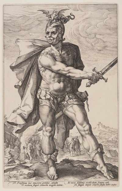 Mucius Scaevola, från De romerska hjältarna av Hendrick Goltzius