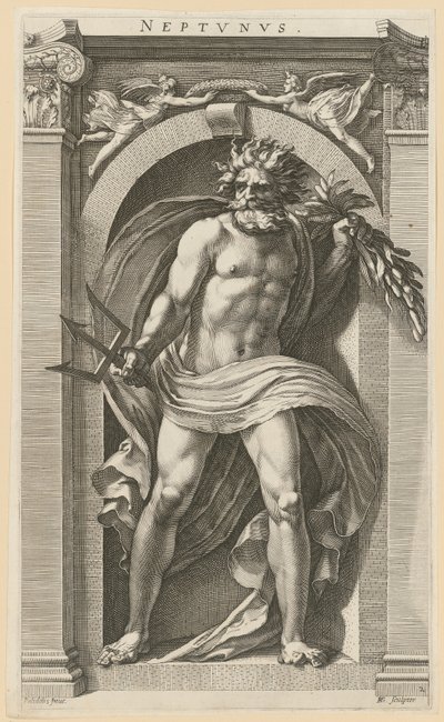 Neptun, blad 2 i serien ”Åtta antika gudar” av Hendrick Goltzius