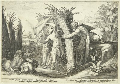 Pan och Syrinx av Hendrick Goltzius