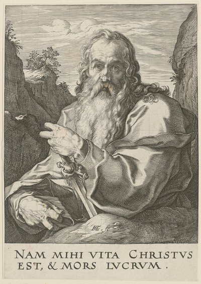 Paulus, blad 14 i serien ”Kristus, de tolv apostlarna och Paulus” av Hendrick Goltzius