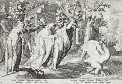 Phaëtons systrar förvandlade till popplar och Cygnus till en svan av Hendrick Goltzius