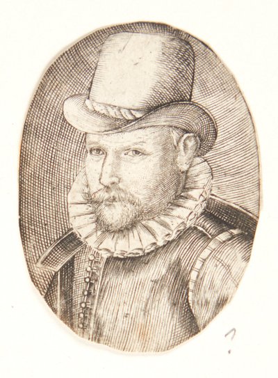 Porträtt av en man med hatt, vänd åt vänster av Hendrick Goltzius