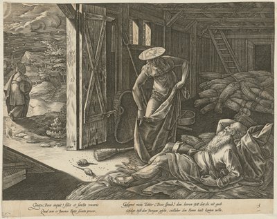 Rut och Boas i ladan, bild 3 i serien ”Ruts historia” av Hendrick Goltzius