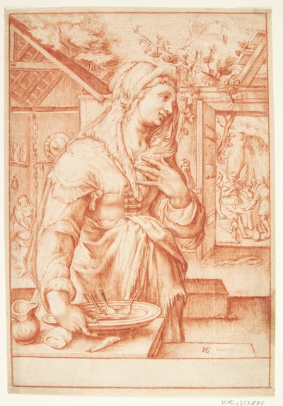 Sarah i köket av Hendrick Goltzius