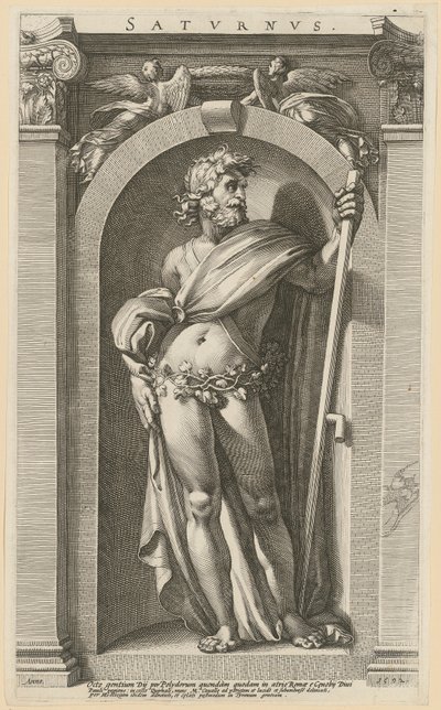 Saturnus, blad 1 ur serien "Åtta antika gudar" av Hendrick Goltzius
