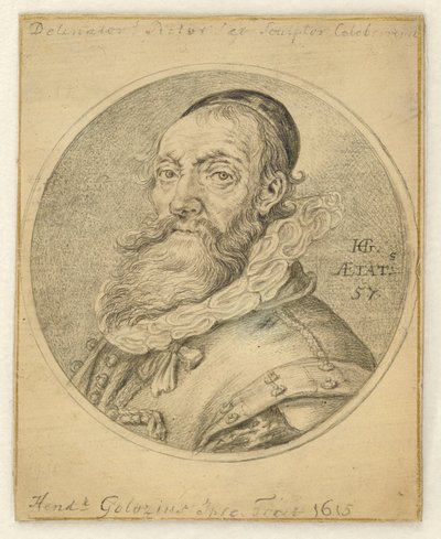 Självporträtt. Rund i en rektangel av Hendrick Goltzius