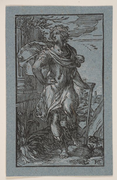 Stående ung man med käpp av Hendrick Goltzius