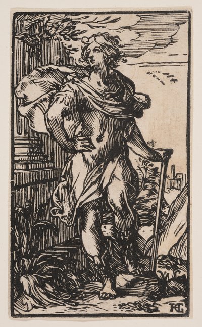 Stående ung man med käpp av Hendrick Goltzius