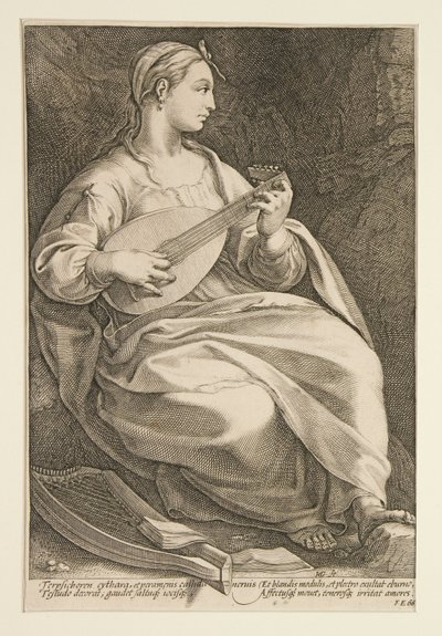 Terpsichore, blad 5 ur serien De nio muserna av Hendrick Goltzius