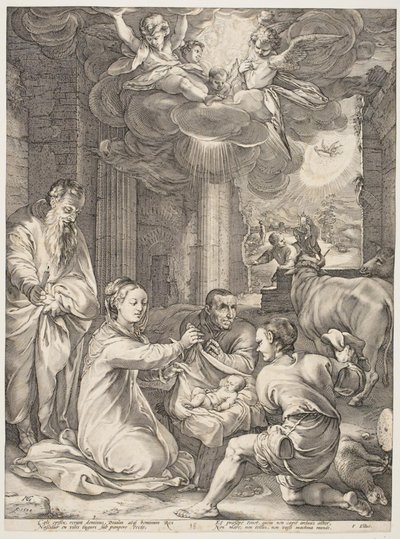 Tillbedjan av herdarna av Hendrick Goltzius