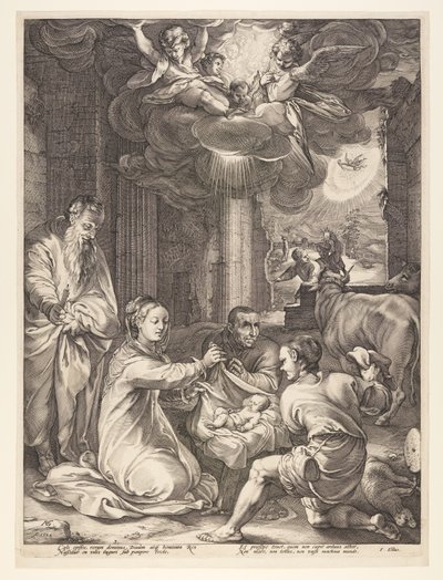 Herdarnas tillbedjan, från Kristi födelse och tidiga liv av Hendrick Goltzius