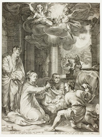 The Adoration of the Shepherds, tallrik tre från The Birth and Early Life of Christ av Hendrick Goltzius
