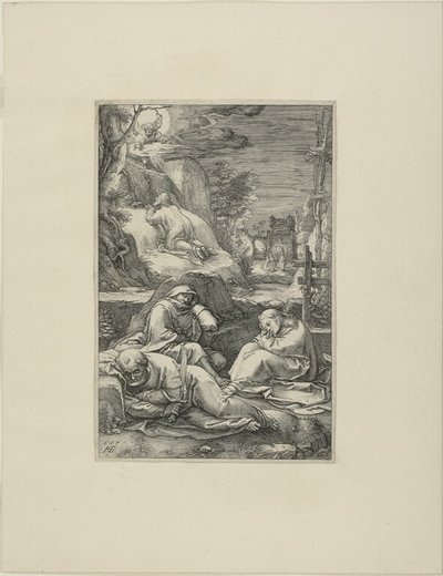 The Agony in the Garden, plansch två från The Passion of Christ av Hendrick Goltzius
