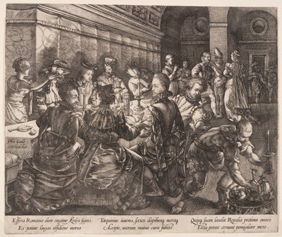 Tarquinius Collatinus bankett, från Historien om Lucretia av Hendrick Goltzius