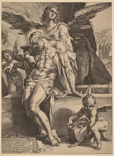 Kristi kropp buren av änglar av Hendrick Goltzius