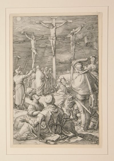 The Crucifixion (Kristus på korset), från The Passion, #10 i en serie av 12 gravyrer av Hendrick Goltzius