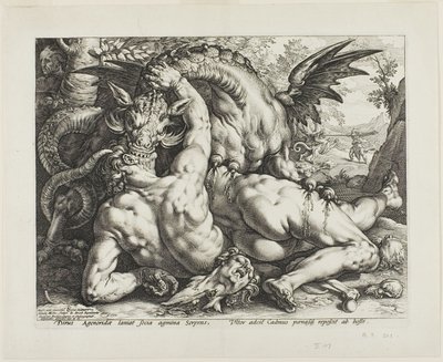 Draken som slukar Cadmus följeslagare av Hendrick Goltzius