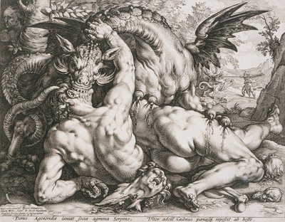 Draken som slukar Kadmos följeslagare av Hendrick Goltzius