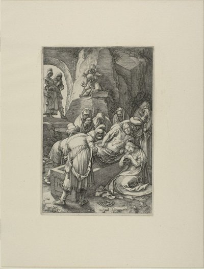 Gravläggningen, tavla elva från The Passion of Christ av Hendrick Goltzius