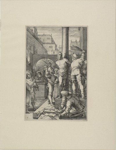 The Flagellation, tallrik sex från The Passion of Christ av Hendrick Goltzius