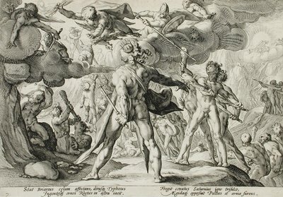Jättarna klättrar upp mot himlen av Hendrick Goltzius