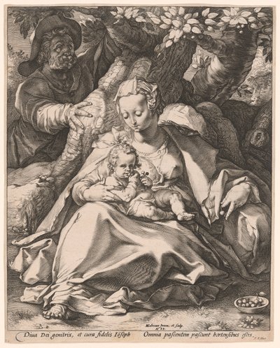 Den heliga familjen under ett körsbärsträd av Hendrick Goltzius